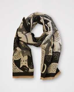 Weicher Schal mit Katzenprint in Schwarz
