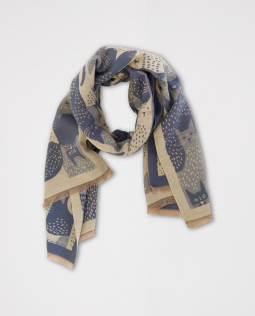 Weicher Schal mit Katzenprint in Blau