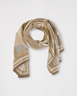Breiter Schal mit Katzendruck in Beige
