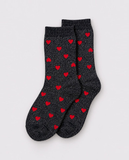 Glitzersocken mit Herzmuster in Schwarz