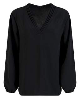 Krepp-Bluse mit V-Ausschnitt in Schwarz