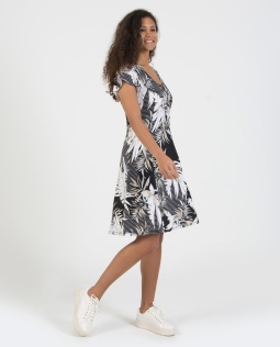 Midi-Kleid mit Blätterdruck