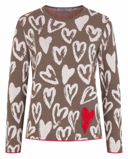 Baumwollpullover in Taupe mit Herzen