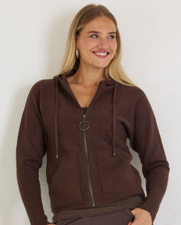 Kapuzen Strickjacke in Braun mit Zipper