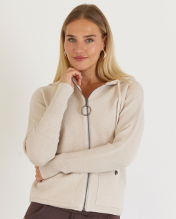 Kapuzen Strickjacke in Beige mit Zipper