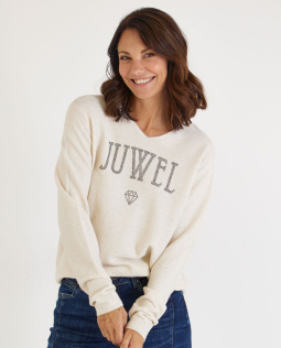 Gerippter Pullover in Natur