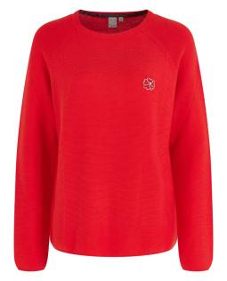 Roter Strickpullover mit Strass-Kleeblatt