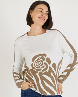 Pullover mit Blüte in Beige