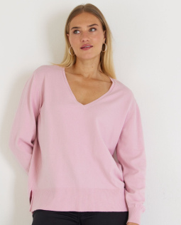 Pullover in Rosa mit V-Ausschnitt