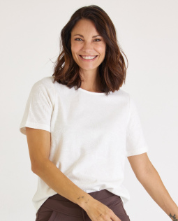 T-Shirt in Creme mit Blumen Jacquard