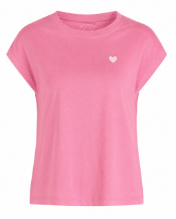 Baumwollshirt in Rosa mit Herzstickerei