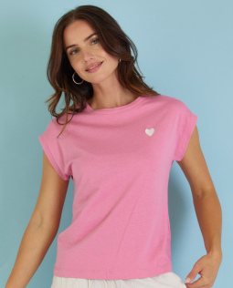 Baumwollshirt in Rosa mit Herzstickerei