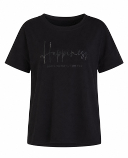 T-Shirt mit Happiness-Schriftzug in Schwarz