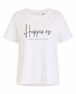 T-Shirt mit Happiness-Schriftzug in Creme