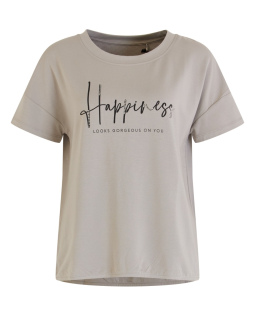 T-Shirt mit Happiness-Schriftzug in Grau