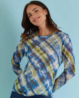 Langarm Mesh Shirt mit Druck