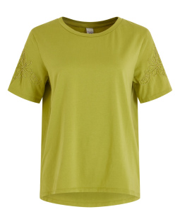 T-Shirt in Grün mit Blumenstickerei
