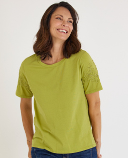 T-Shirt in Grün mit Blumenstickerei