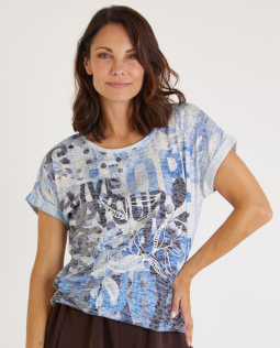 Ausbrenner Shirt mit Print in Blau