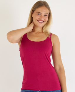 Basic-Top mit Glitzerträger in Beere