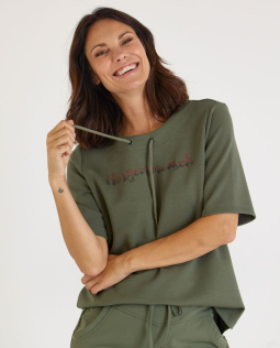 T-Shirt mit Strass-Schriftzug - Herzensmensch