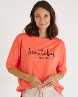 Shirt in Koralle mit Frontprint