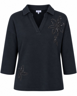 Shirt mit Polokragen und Pailletten