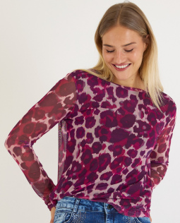 Mesh Shirt in Beere mit Leodruck