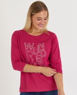 Shirt in Beere mit Strass Schriftzug
