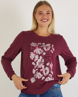 Sweatshirt in Beere mit Motivdruck