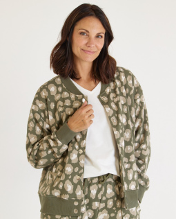 Sweat Blouson in Grün mit Leoprint