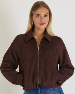 Ballonjacke in Braun in Veloursleder-Optik