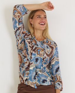 Schluppenbluse in Blau mit Paisleydruck