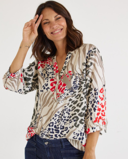 Stehkragenbluse mit Animaldruck