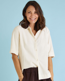 Kurzarm Cordbluse in Natur
