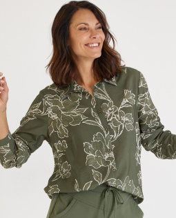 Hemdkragenbluse in Khaki