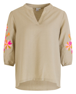 Schlupfbluse in Beige mit Stickerei