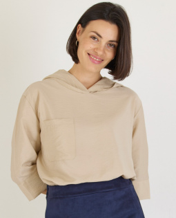 Lässige Kapuzen Bluse in Beige