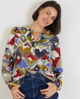 Lange Viskose Bluse mit Print