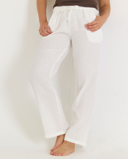 Musselin Hose mit weitem Bein in Weiß