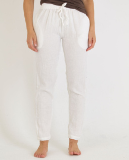 Musselin Hose mit schmalem Bein in Weiß