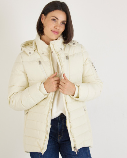 Warme Steppjacke mit Kapuze in Creme