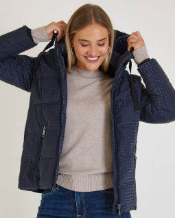 Kurze Steppjacke in Blau mit Karodesign