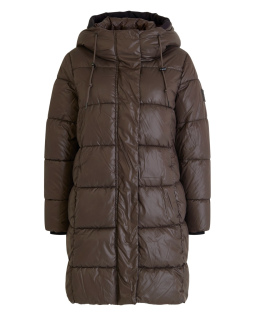 Lange Steppjacke mit Kapuze in Braun