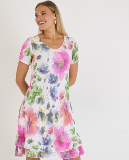 Ausgestelltes Volantkleid mit Blumendruck
