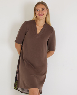 Braunes Scuba Kleid mit Rücken-Print