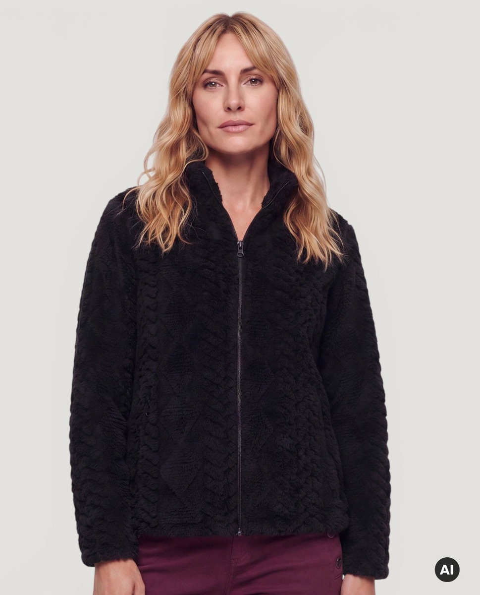 Kurze Plüschjacke in Schwarz