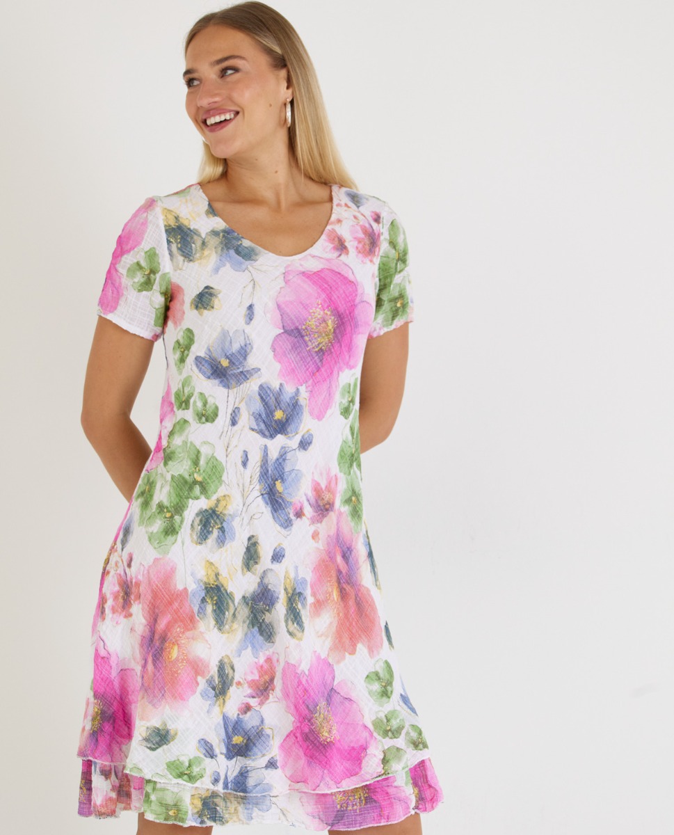 Ausgestelltes Volantkleid mit Blumendruck