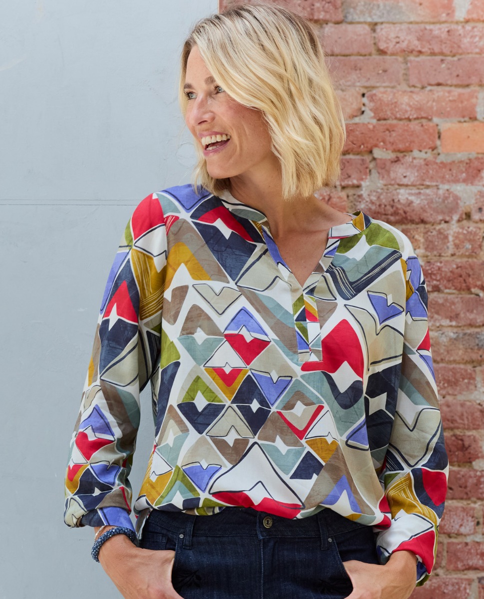 Lange Viskose Bluse mit Print