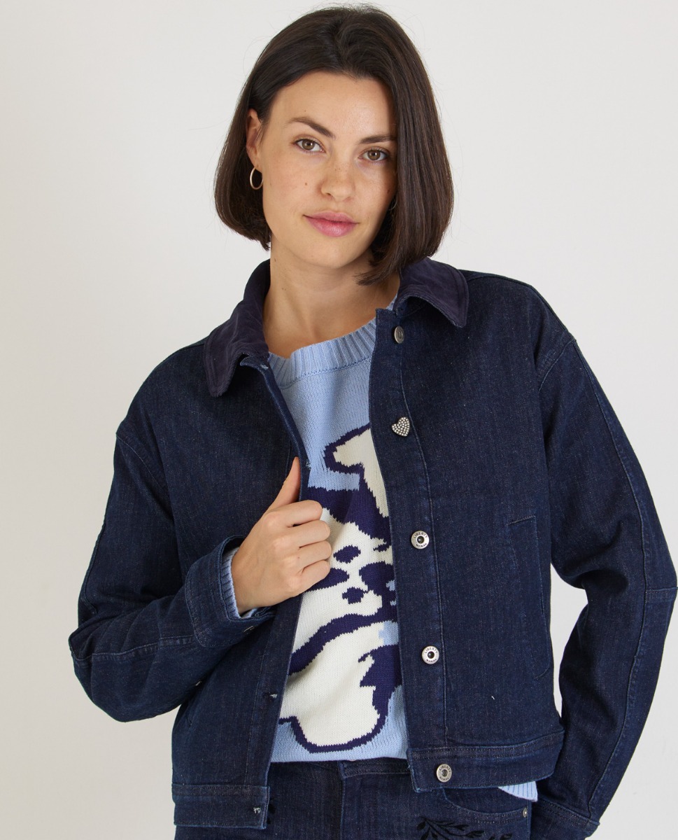 Jeansjacke mit Cord-Kragen